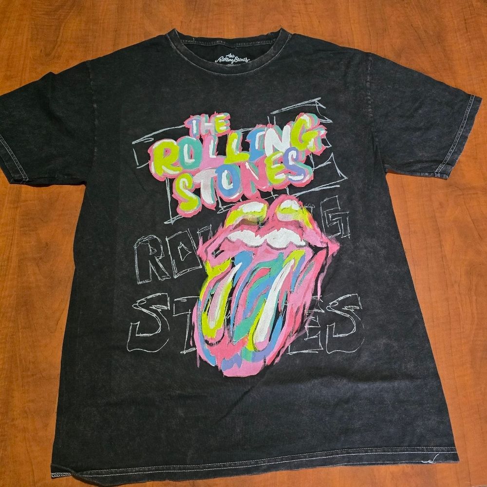 The Rolling Stones Graffiti Spell Out Tongue Logo Crew Neck Graphic Tee L